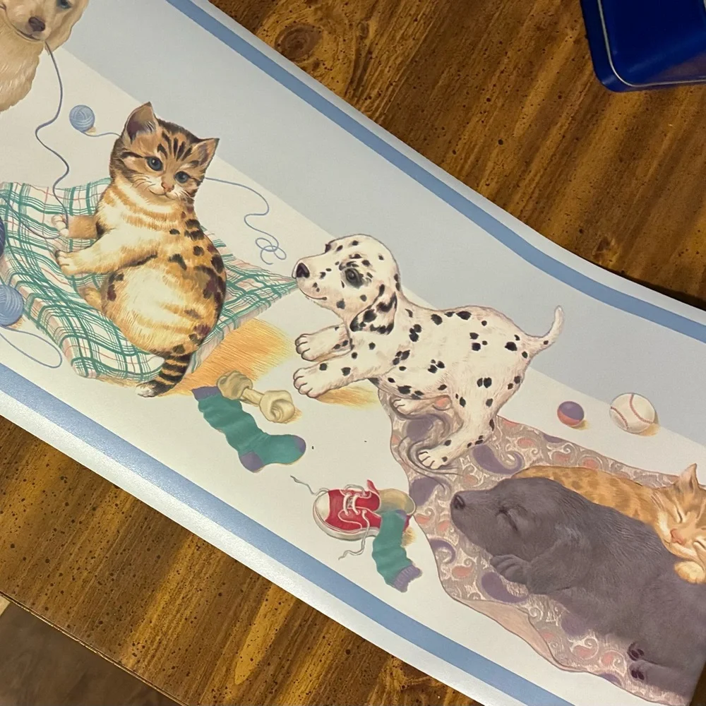 Lot 4 Warner Co. Vtg. Wallpaper Border Rolls Cats & Puppy Baby Nursery Kids Room